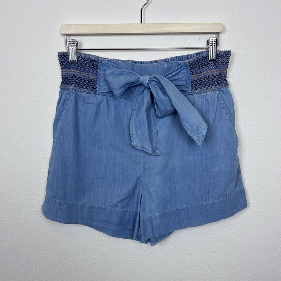Anthropologie Shorts Womens Extra Small Aloha Chambray Paperbag Smocked Bow Blue - Picture 1 of 14